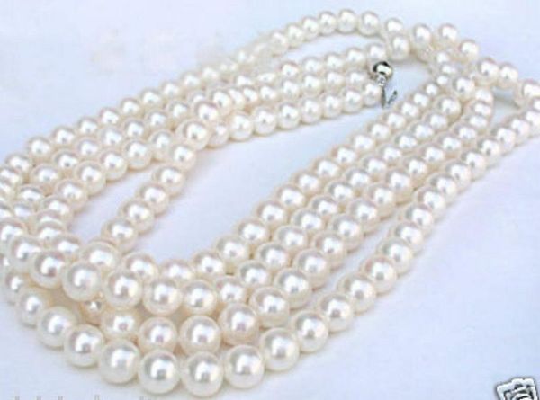 

chains natural 8-9mm white seawater pearl necklace 50", Silver