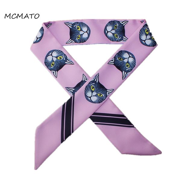 

leopard head skinny scarf 2020 new brand silk scarf for women cat print head long handle bag scarves wraps, Blue;gray