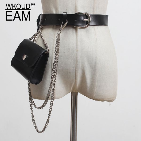 

wkoud eam 2020 новый металлические цепи кожаный мешок женщин мода все матча массаж сумка женский модный корсет пояс tide pf637, Black;brown