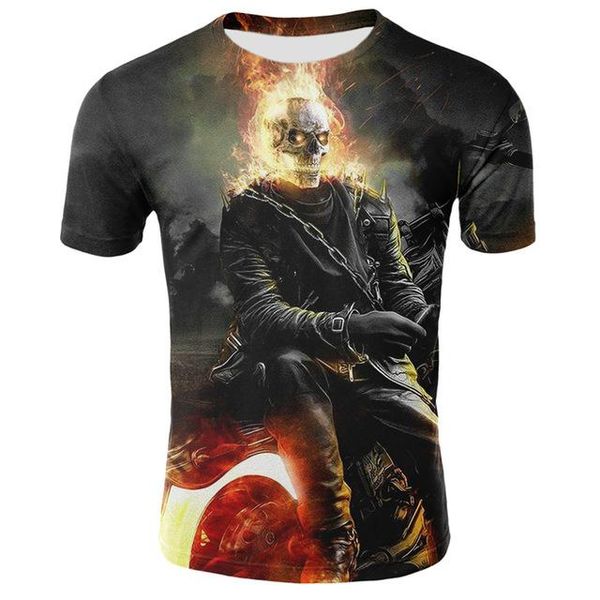 

mens skull ghost rider cool 3d blue skull print rock fire skull men 3d print shirts kawaii harajuku aesthetic men clothing