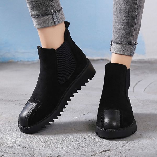 

women's snow boots warm short fur plush winter ankle boots plus size platform ladies suede shoes women comfortable m1561, Black