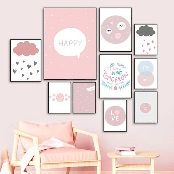 

pink rain cloud picture nursery quotes child poster minimalist wall art canvas print painting nordic baby kids bedroom decor