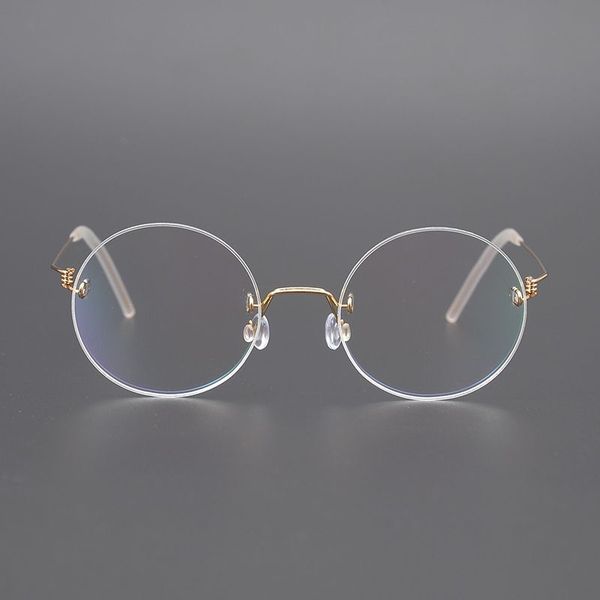 

simple rimless titanium glasses frame men women korean handmade retro oval-round eyeglasses super light optical eyewear, Black