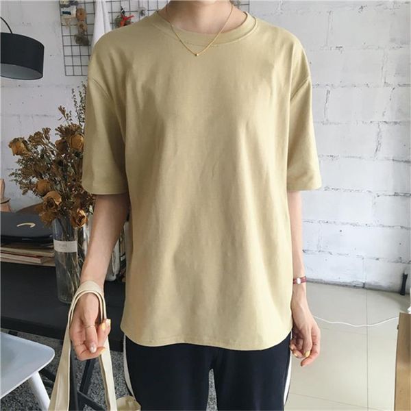 

корейской женщины тенниска женщина лето сыпучей футболка tee top casual solid коротких рукава o шея хлопок тенниски camisetas mujer, White