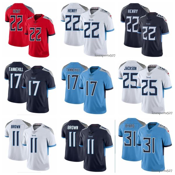

2020 new men's tennessee titans jersey 22 derrick henry 17 ryan tannehill 31 kevin byard 11 aj brown american football jerseys, Black;red