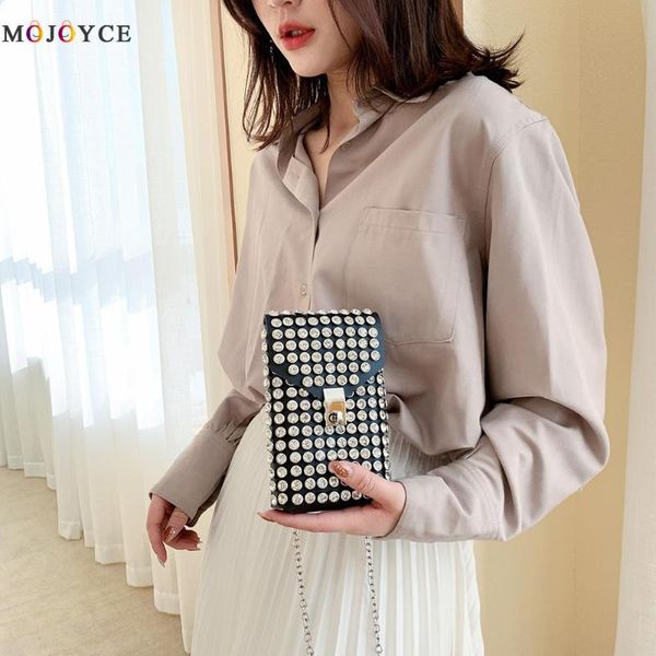 

rivet waist pack women pu leather crossbody shoulder bags chain money pouch