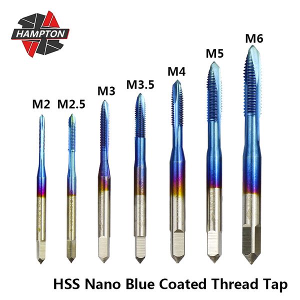 

hampton nano blue coated m2 m2.5 m3 m3.5 m4 m5 m6 thread tap hss screw tap drill bit straight flute hand tools plug taps