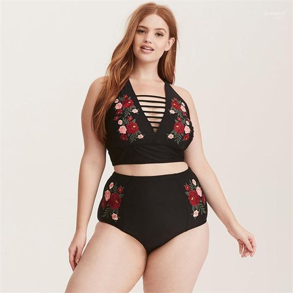 

beach tankinis plus size skinny 2pcs bathing suit xxxxxl women swimwear floral printed designer bikinis lady, White;black