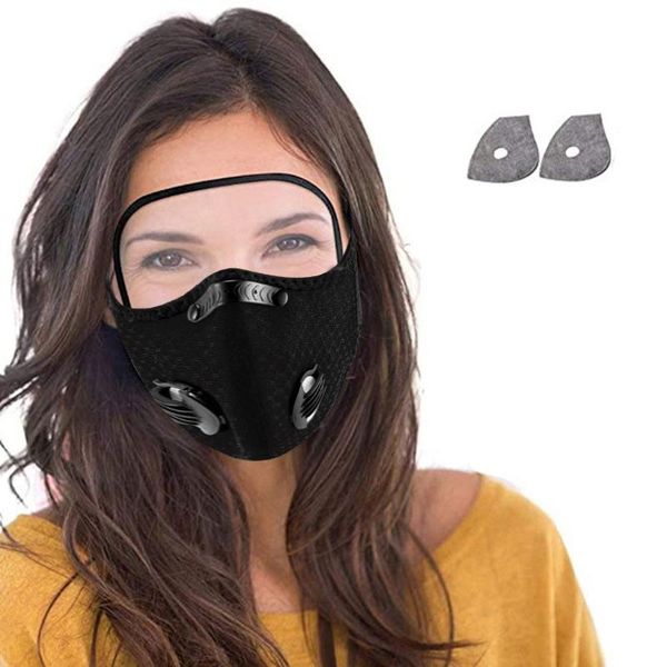 

outdoor hiking scarves breathable mouth mask with 2 filter protection mask with eyes shield flag bandana mascarillas, Black