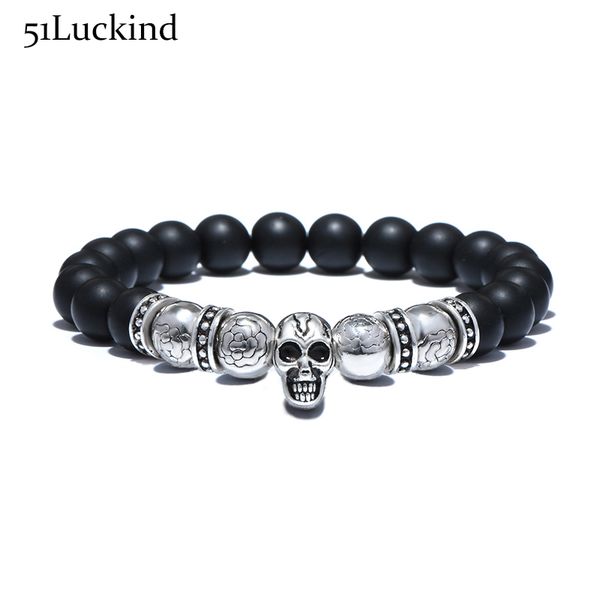 

antique punk skull men gothic hand bracelet charm elastic antique beads skeleton braclet for mens boys jewelry pulseira caveira, Red;blue