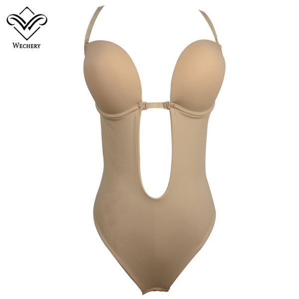 

wechery invisible bra for women push up backless bra plunge bras bralette clear strap brassiere bodysuit bralet plus size, Red;black