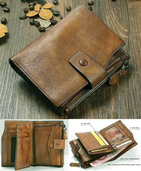 

fashion vintage genuine leather men wallet leather wallet men purse vertical short money bag male wallet coin purse card holder, Red;black