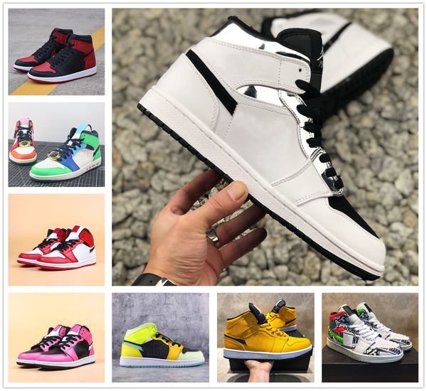 

jumpman 1 1s mid mens basketball shoes sneakers running shoe pine green black toe chicago women sports sneakers with box cv20