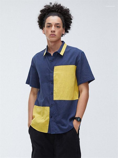 

mens designer casual shirts patchwork color single breasted printed mens shirts loose short sleeve homme summer, White;black