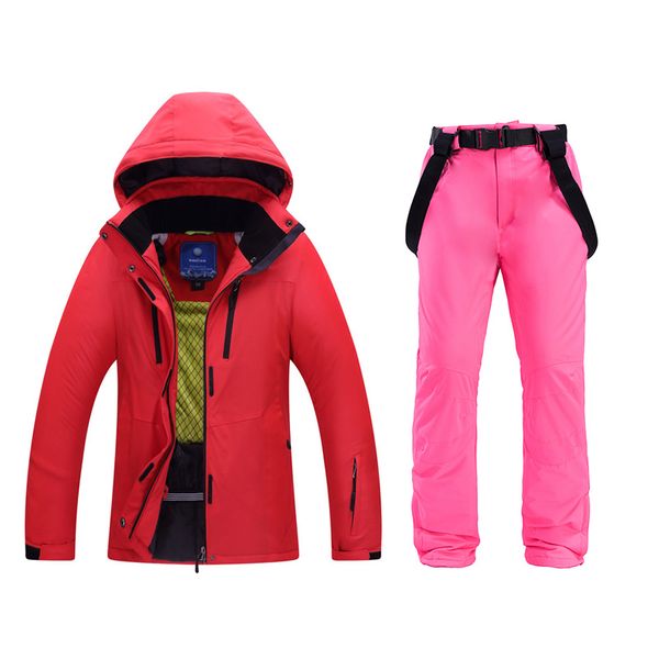 

2020 женщин лыжный костюм сплошной цвет утолщение лыжный костюм ветрозащитный брызг ткани теплой дышащей двойной платы на открытом воздухе