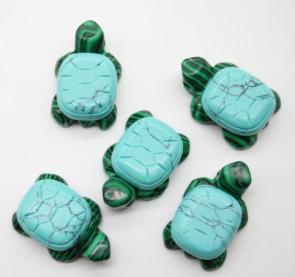 

natural stone crystal malachite aventurine howlite hand carved tortoise pendant for diy jewelry making keychain accessories 6pcs, Silver