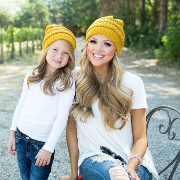 

family caps women mother kids warm knit hat crochet beanie ski caps, Blue;gray