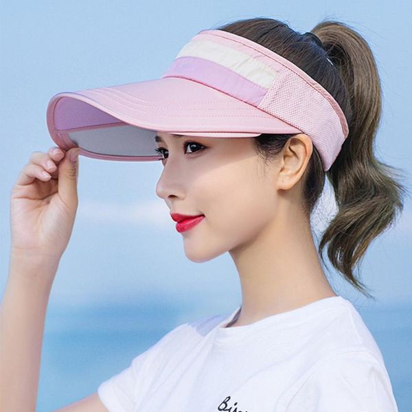 

women sun hat cycling lengthen brim outdoor sports visor adjustable empty open beach elastic running knitting uv protection, Blue;gray