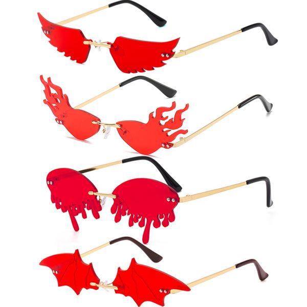 

cat eye sunglasses women 2020 fashion brand rimless tear flame bat cloudy shape sun glasses for women shades unique eyeglasses, White;black