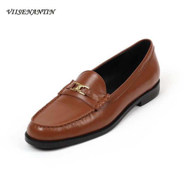 

all-match tassel loafers women 2020 spring and summer new british style retro single shoes metal chain flat small leather shoes, Black