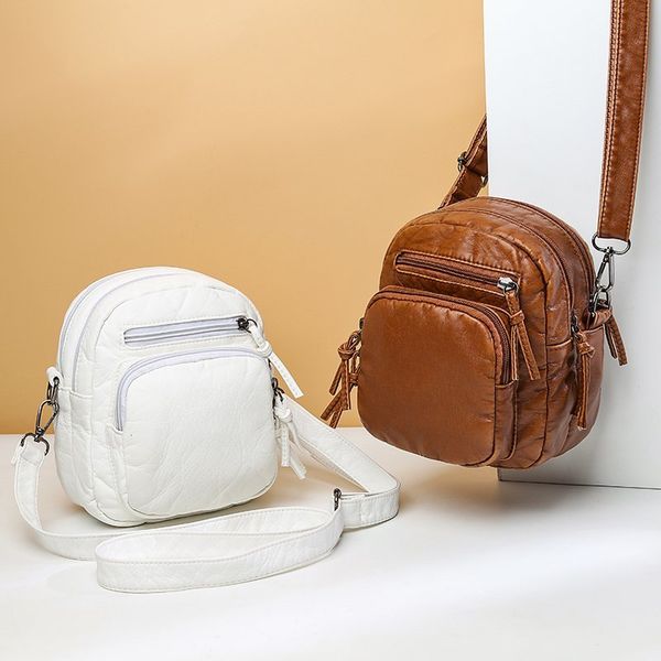 

luxury designer ladies mobile phone bag fashion ladies shoulder messenger bag soft pu washed leather multi-pocket coin purse