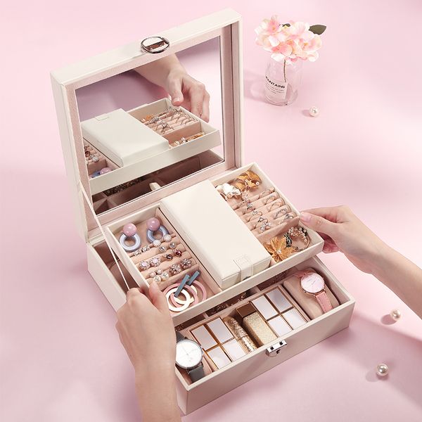 

casegrace новый woodiness кожа pu jewelry box организатор макияж путешествия чемодан birthday кольцо серьги контейнер подарочные коробки mx2, Black;white