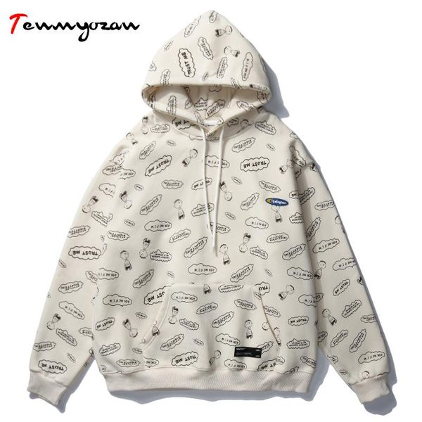 

new mens cotton plus velvet hoodies men long sleeve oversize pullover hoodie autumn winter male loose printed sweatshirts, Black