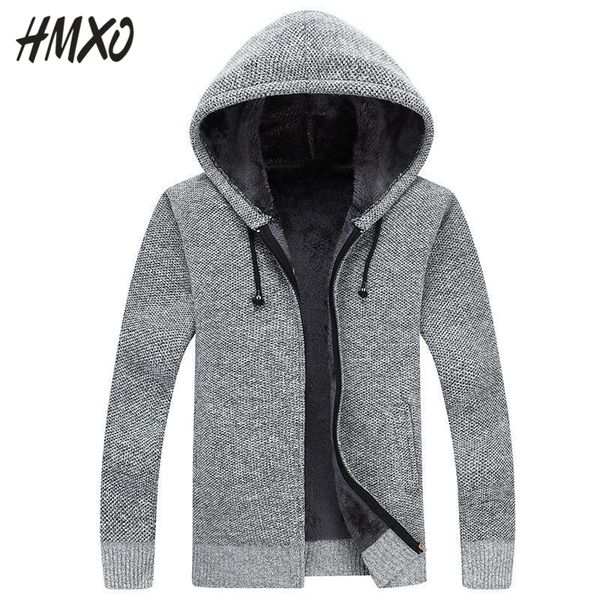

hmxo fashion winter plus velvet zipper men's sweater hooded long sleeve sweater men casual coat big size male clothing -3xl, White;black