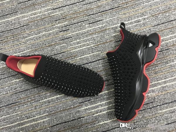 

горячие продажа кристал spike носок донна flat кроссовки роскошный дизайнерские мужские красные bottoms обувь женская rivet spiky младший ши, Black