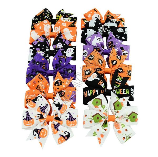 

girls kids hairpin grosgrain ribbon bows barrettes designers cartoon kids halloween pumpkin hairpin hair accessories party gift d82001, Slivery;white