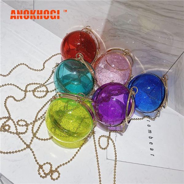 

transparent acrylic quality metal ring ladies fashion evening party bag spherical chain sling bag mb762