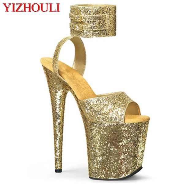

20cm sky high flash decorative sheet waterproof platform high heel sandals ankle belt buckle pole dance sandals, Black