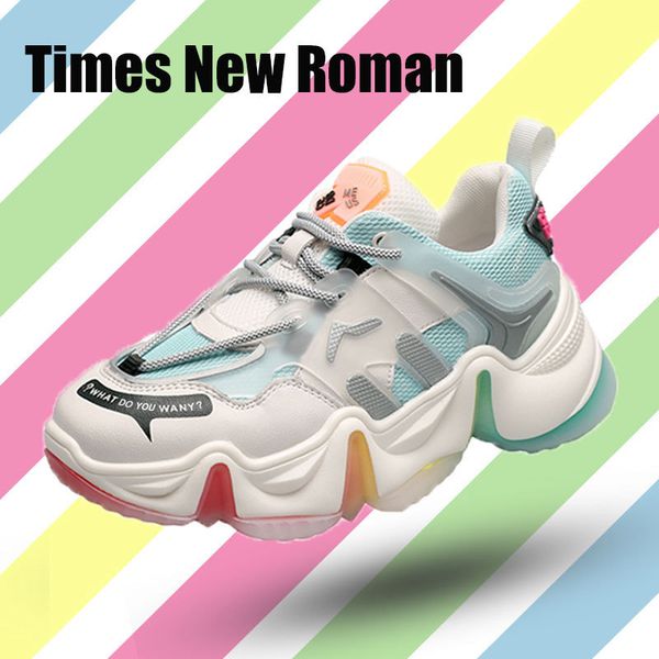 

times new roman 2020 жаркое лето женщины кроссовки дышащий радуга цвета мода casuals высота увеличение женский коренастый обувь lj200824, Black