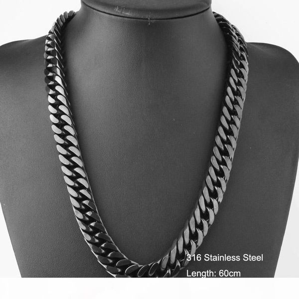

316l stainless steel black plated twisted curb cuban link chain necklace for men's hip hop bling bling punk accessories 60cm*1.5cm, Silver