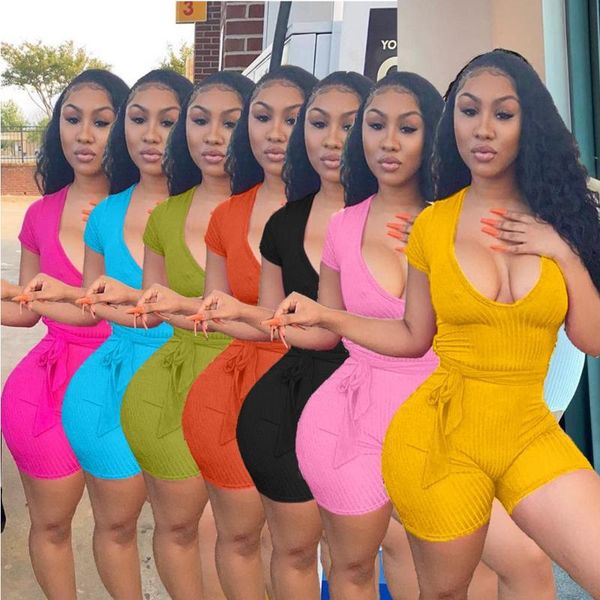 

multicolor women rompers finess u neck bodycon playsuit fitness skinny biker playsuit bow tie jumpsuit 2020 summer women outfits, Black;white