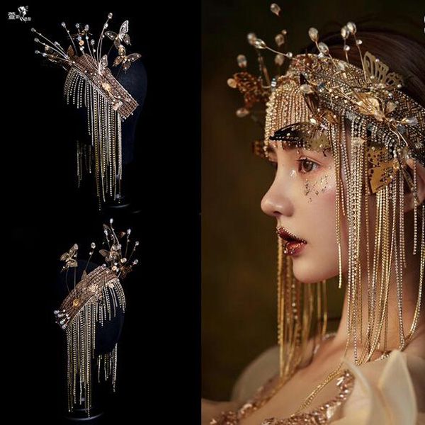

the latest bridal wedding retro headdress, golden tassel butterfly soft hair band, flash diamond fashion party dinner dress hair accessory, Silver
