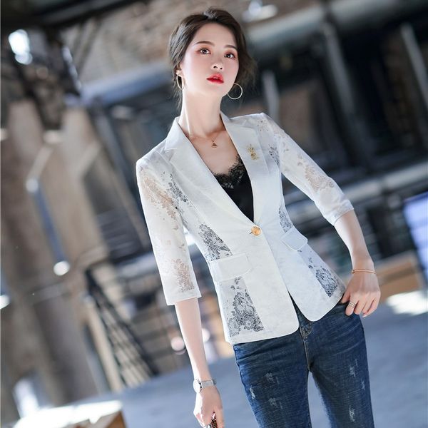 

fashion casual ladies apricot blazer women half sleeve jackets office work wear business clothes slim, White;black