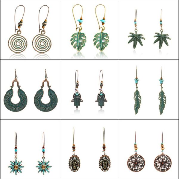 

vintage earrings for women metal spiral leaves leaf palm hanging dangle earrings drop bohemia brincos oorbellen, Silver