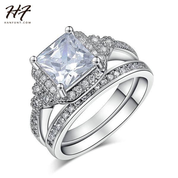 

sliver color luxry wedding ring set for women engagement ring cz crystal jewelry with austrian crystal r536 xmas gift, Golden;silver