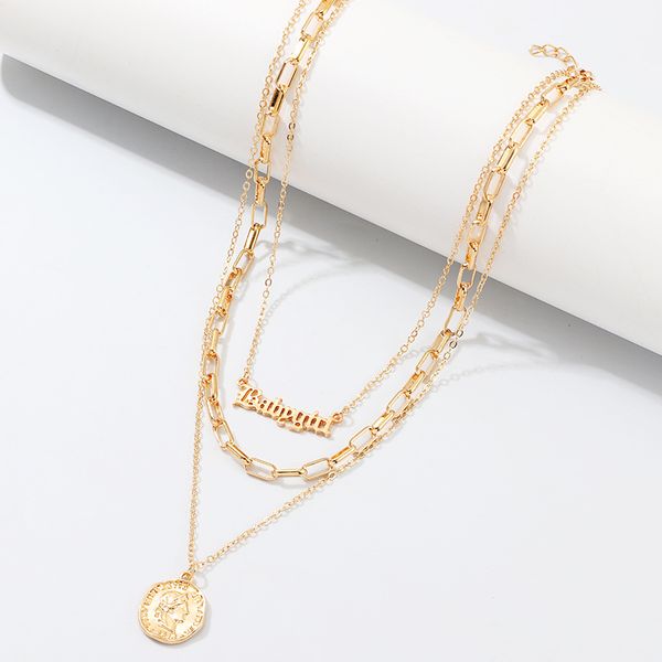 

new arrival women necklace fashion english letter alphabet babygirl alloy head portrait crude chain necklaces jewelry for girls, Golden;silver
