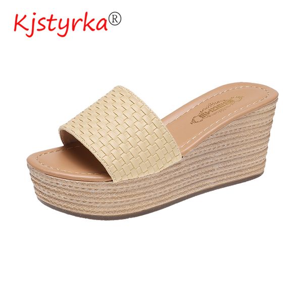 

kjstyrka 2020 luxury slides women high heels fetish summer sandals wedges heels slippers prom platform fashion shoes, Black