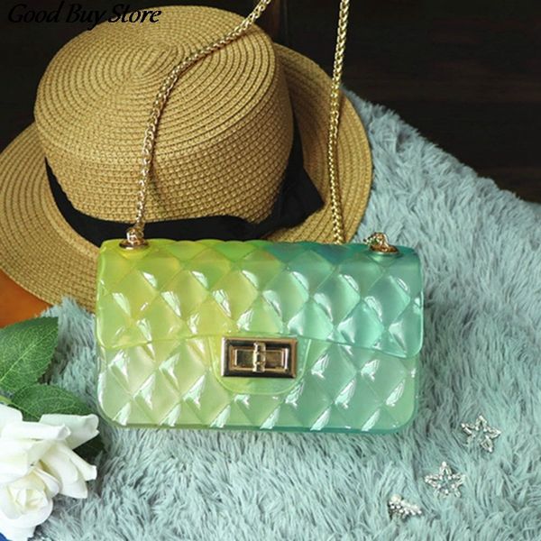 

summer jelly crossbody bags designer brand rainbow handbag 2020 new shoulder slung version small v-line chain color pvc purse