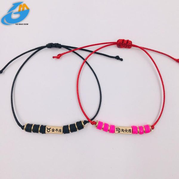 

dgw 12 constellation zodiac red braided rope bracelet picese leo cancer libra polymer clay heishi bracelet for women couple, Black