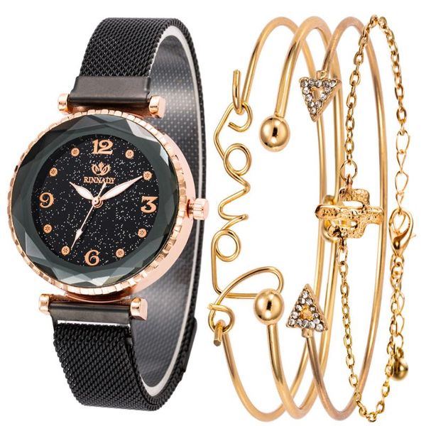 

2020 new simple classic women quartz watches starry sky watches rose gold stainless steel exquisite with 4 -piece bracelet watch, Slivery;brown