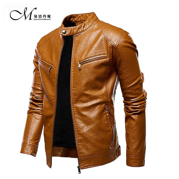 

men's fur & faux men motorcycle jackets 2021 causal vintage pu leather jacket coat fashion biker zipper design, Black
