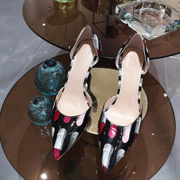 

spring and summer fashion pointed high-heeled shoes patent leather craft lipstick series elegant design, Black
