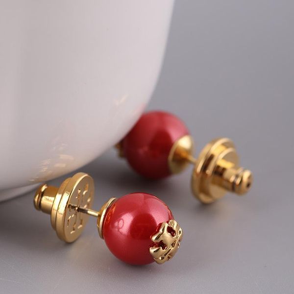

new arrival pearl beads in 1.1cm and 1.2cm stud earring 18k gold plated women jewelry red/blue/black/white/amber p, Golden