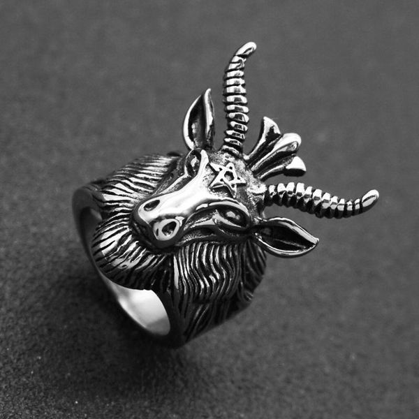 

stainless steel satan goat ring baphomet goat of mendez devil lucifer satanic satanism jewelry, Golden;silver