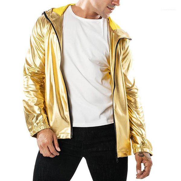 

designer mens jacket fashion gold solid color zipper fly jacket casual teenager hooded jacket high street, Black;brown