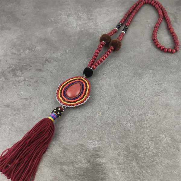 

bohemian boho ethnic long pendant tassel beaded fringe necklace cotton ball pompom necklace beads jewelry, Silver